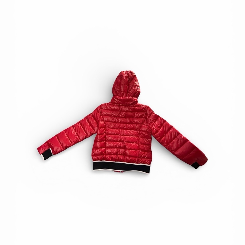 NEW GUESS Red black & white trim Puffer Jacket Hood sz. Medium *Warm*Trendy - Picture 2 of 9